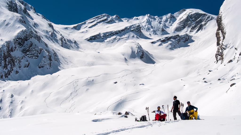 Ski tourers on a day tour near Gudauri, Georgia