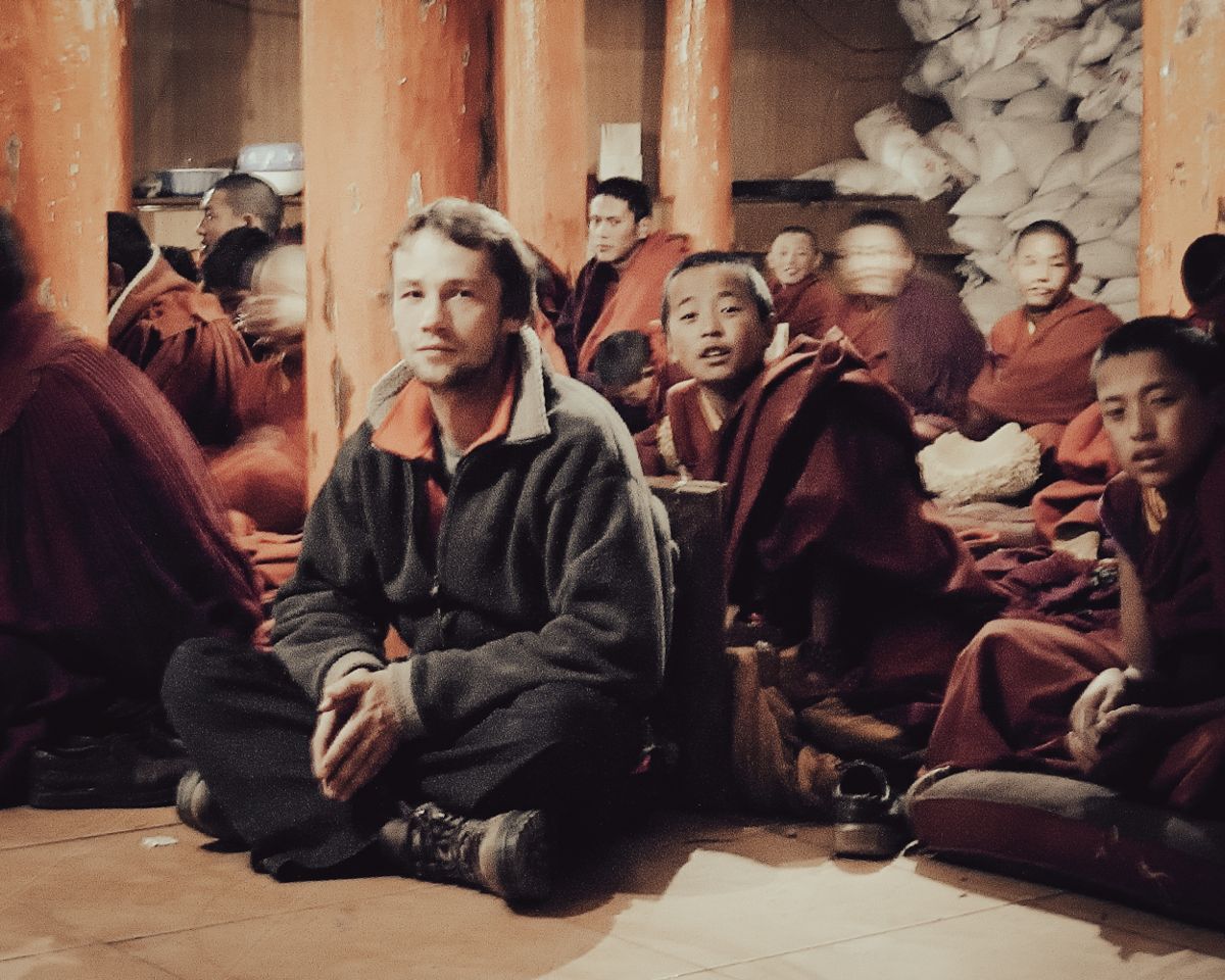 Sitting among young monks during the evening chanting